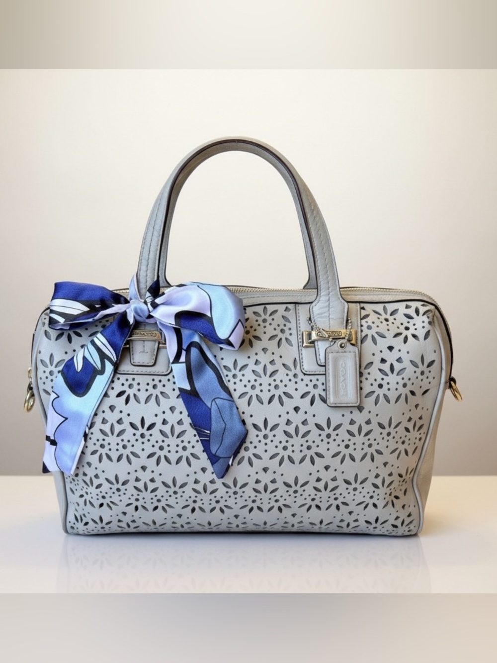 Coach Taylor Eyelet Leather Satchel with Accent Scarf (Style Number F27392).